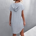 thumbnail image 4 of HAPIMO Women's Mini Loose Hoody Dress Discount Solid Color Summer Beach Retro Short Sleeve Boho Holiday Sale Elegant Leisure Hat V Neck Sundress for Girls Gray XL, 4 of 4