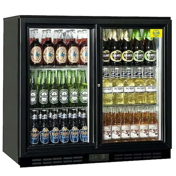 35 in. Merchandiser Back Bar Beverage Cooler with Sliding Door 7.4 Cu. Ft. Beer Cooler 110V