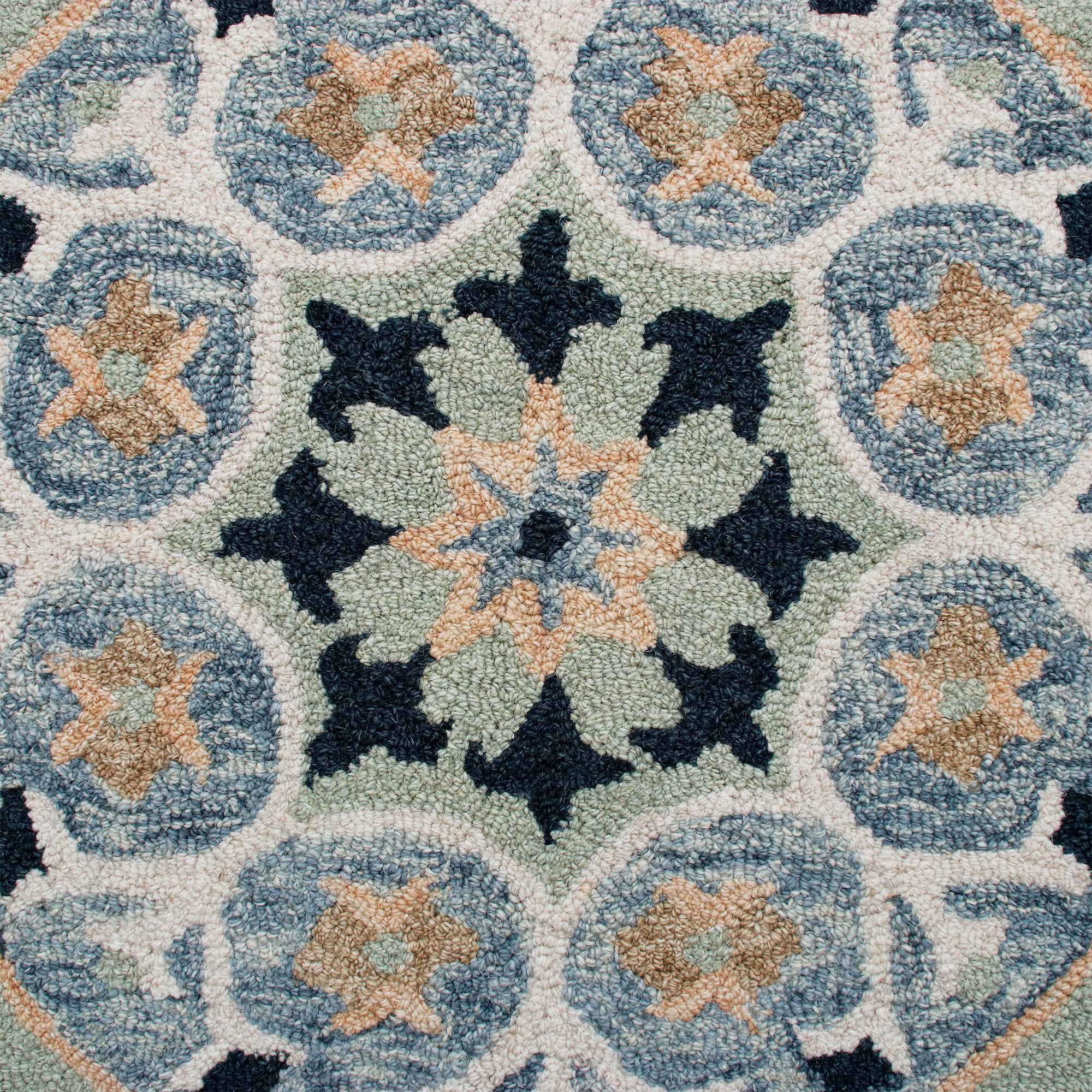 Ox Bay Clio 7'3" Round Green/Blue Suzani Wool Indoor Area Rug