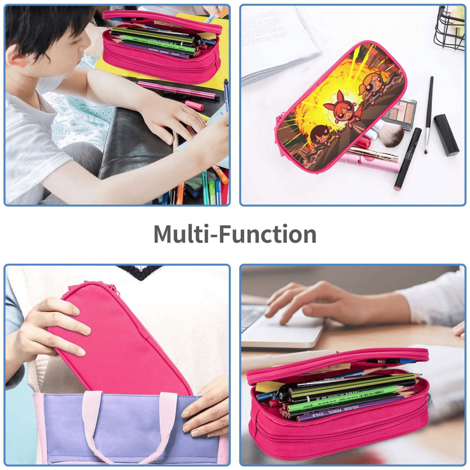 The Powerpuff Gi-rls Pencil Case Large Capacity Pencil Pouch Penbag Office Stationery Organizer Travel Makeup Bag Pink