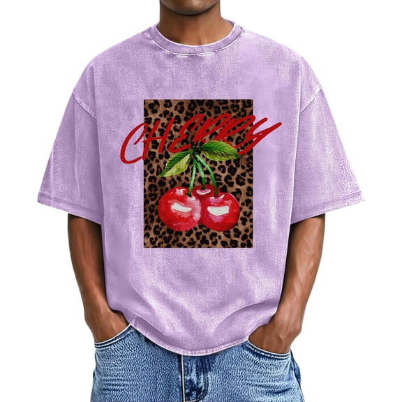 IWRICH Plus Size Baggy T Shirts for Men Acid Wash Basic Short Sleeve Tees Casual Trendy Graphic Printed Tees Purple XL