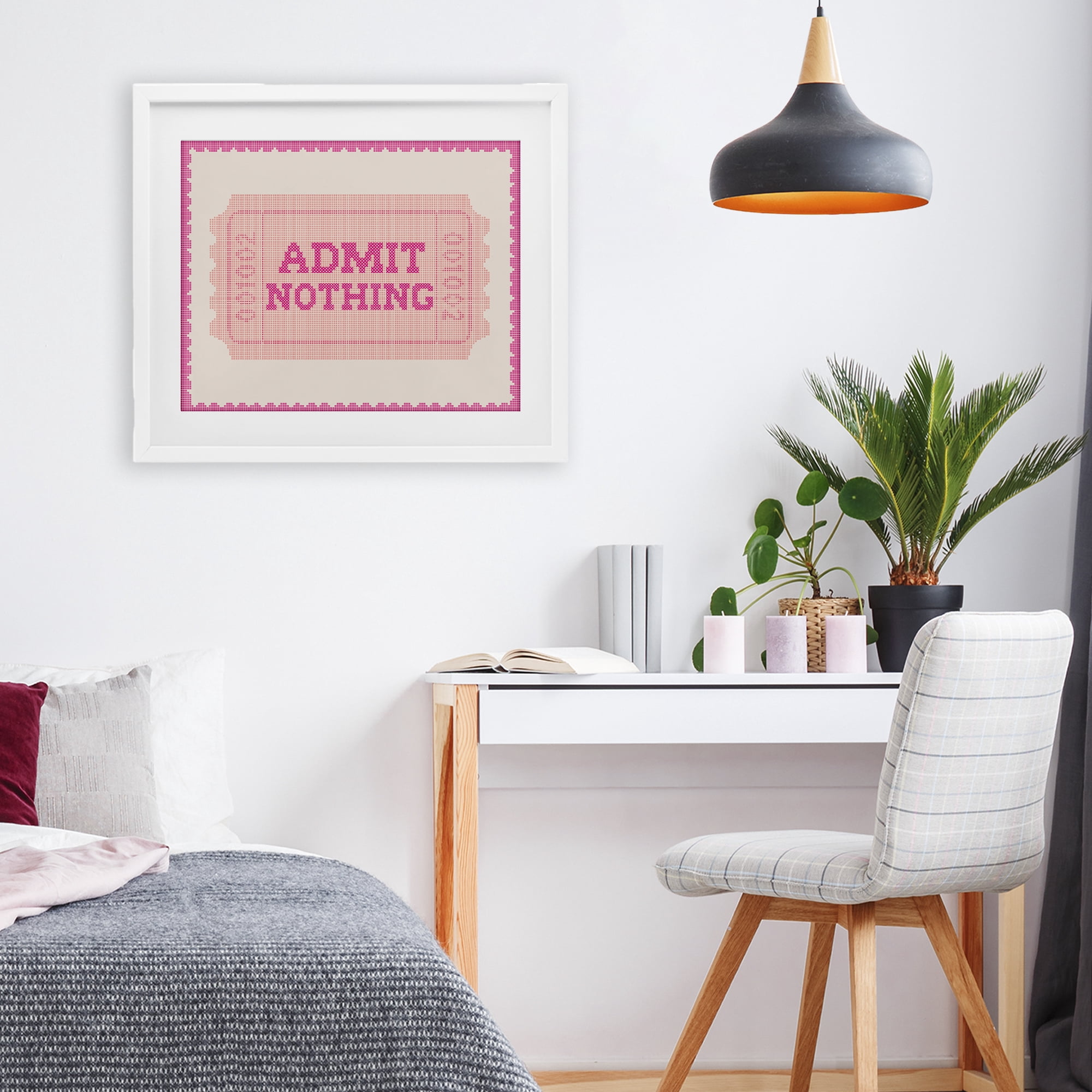 Stupell Industries Admit Nothing Retro Pink Ticket White Framed Print Under Glass, design by Lil' Rue