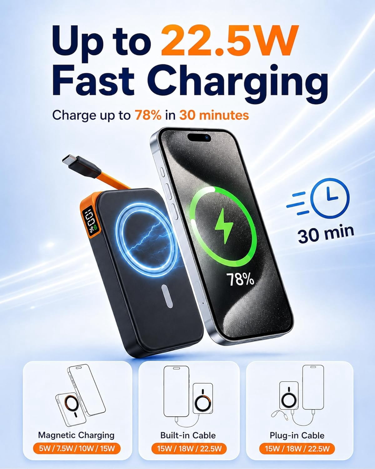 for Magsafe Portable Carger, 3-in-1 Magnetic Power Bank wit Stand, 10000mA Wireless Battery Pack Fast Carging wit Built in Cable(USB C), Powerbank for iPone17/16/15/14/13 Travel & Daily, Black