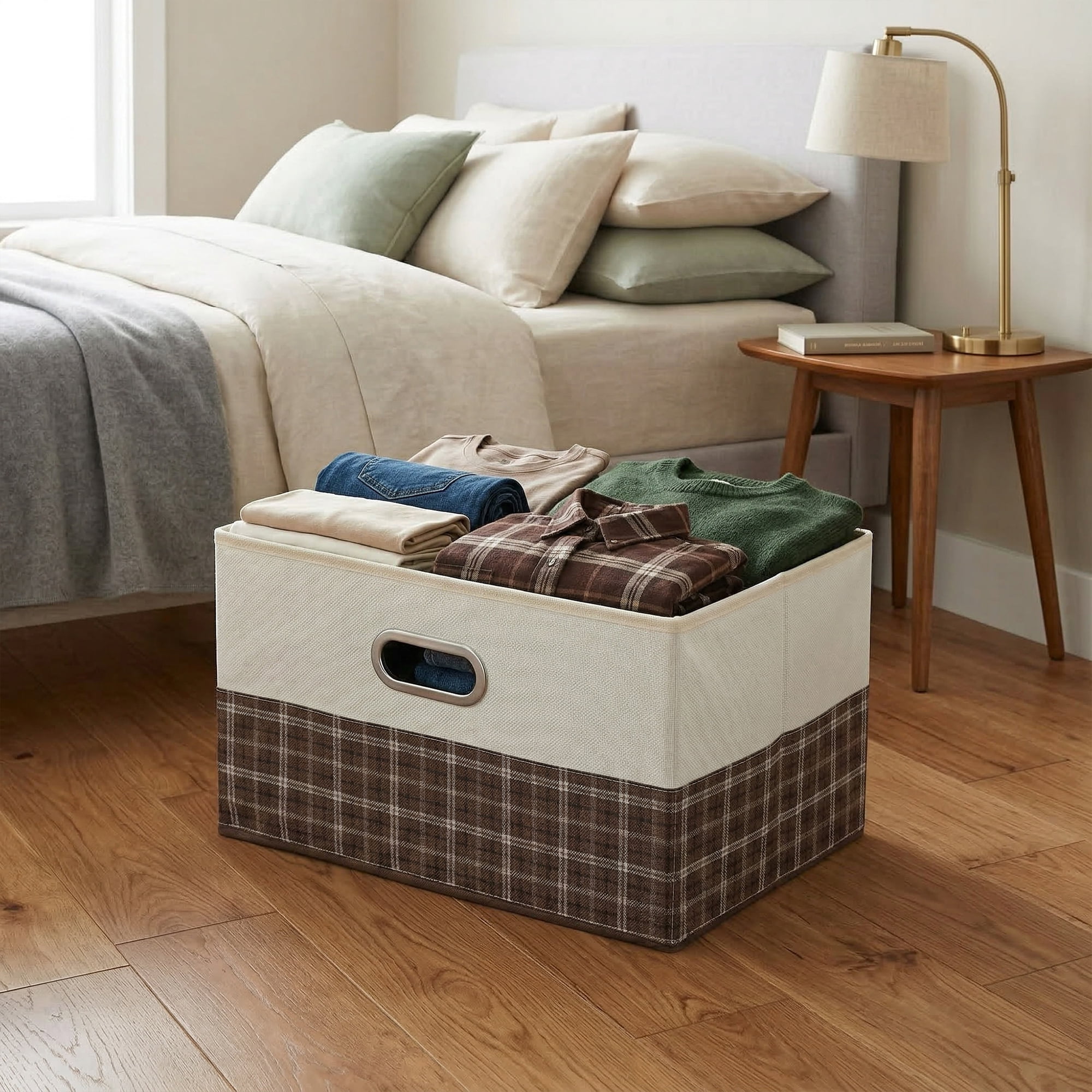 Unique Bargains Storage Cube Fabric Storage Bin with Handles Coffee 16.9*11.8*10.6in