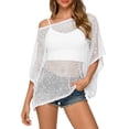 thumbnail image 3 of Women's Knit Sequin Poncho Top Crochet Batwing Sleeve Asymmetrical Beach Cover Up, 3 of 9