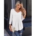 thumbnail image 4 of Zeagoo Womens Fall Fashion 3/4 Sleeve Round Neck Floral Ink Dot Tops Pleated Business Work Shirts, 4 of 6