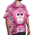 thumbnail image 2 of Pink Monkey Gorilla Men's Short Sleeve Printed Button Down Beach Shirt Casual Summer Unisex Tops with Spread Collar, 2 of 6