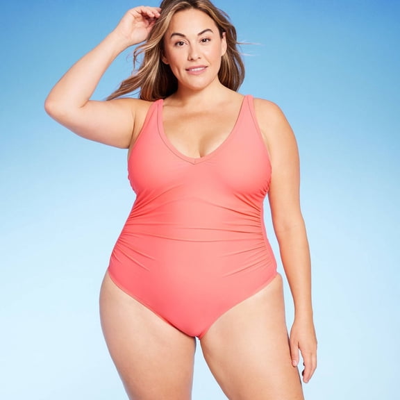 Kona Sol Women's V-Neck Over the Shoulder High Leg One Piece Swimsuit Bathing