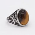 thumbnail image 2 of PAMTIER Unisex Stainless Steel Vintage Classic Royal Coconut Tree Flower Pattern Carved Oval Cut Brown Gemstone Signet Ring Silver Size 12, 2 of 4