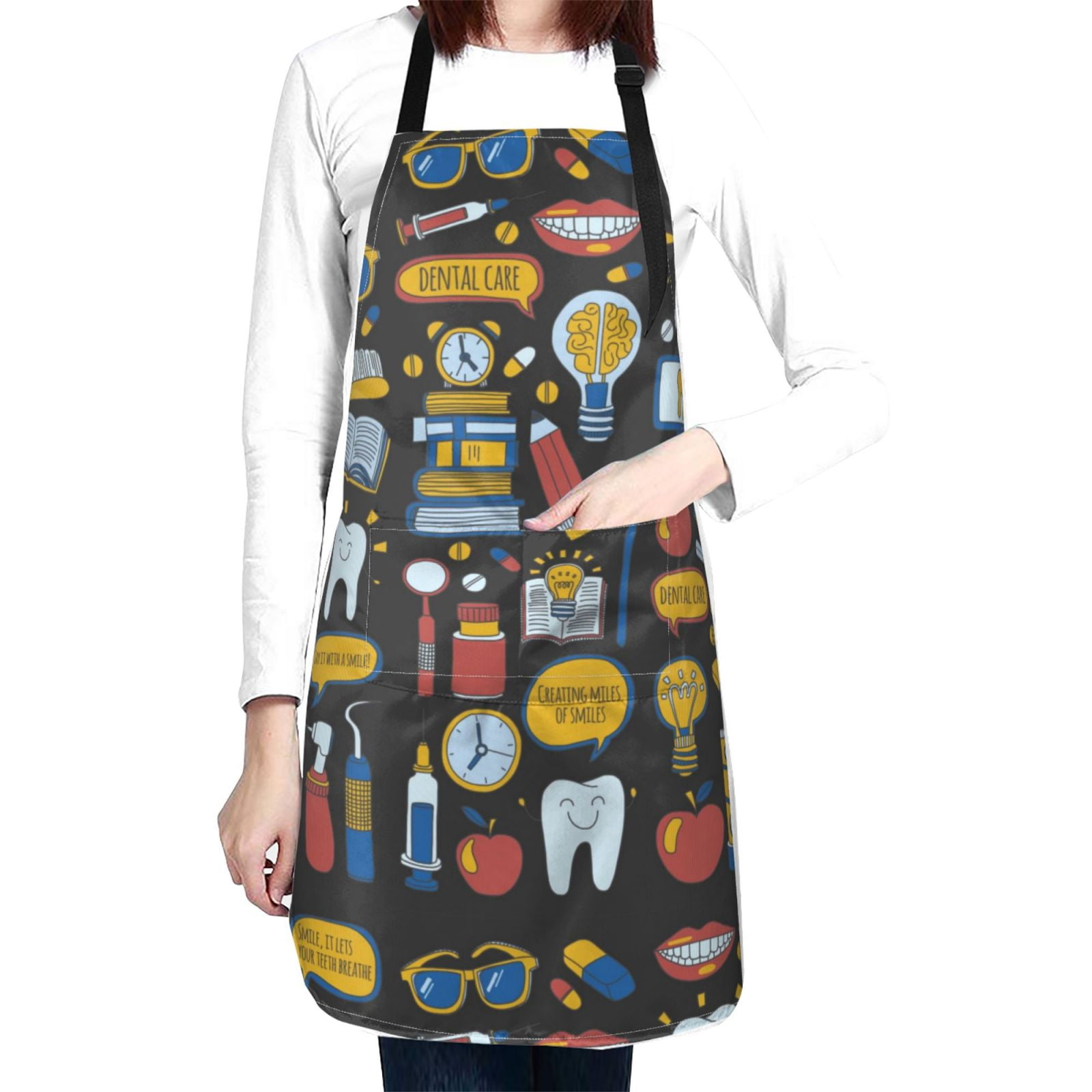 Kdxio Teeth Apron with Pockets Adjustable Kitchen Aprons for Men Women Waterproof Aprons for Cooking,Drawing,Crafting, Baking Household Cleaning