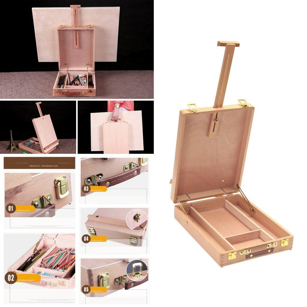 Wooden Art Easel Box, Sketch Box Table Easel, Beechwood with Storage Portable Wood Tabletop Desktop Easel for Adult, 14.17x10.63x3.54inch