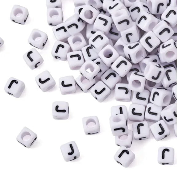 U8MO 300pc/50g 6mm White Letter A~Z Acrylic Alphabet Beads Cube Letter Loose Spacer-J