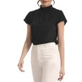 thumbnail image 4 of INSPIRE CHIC Work Top for Women's Stand Collar Cap Sleeve Keyhole Back Elegant Business Blouse XS Black, 4 of 6