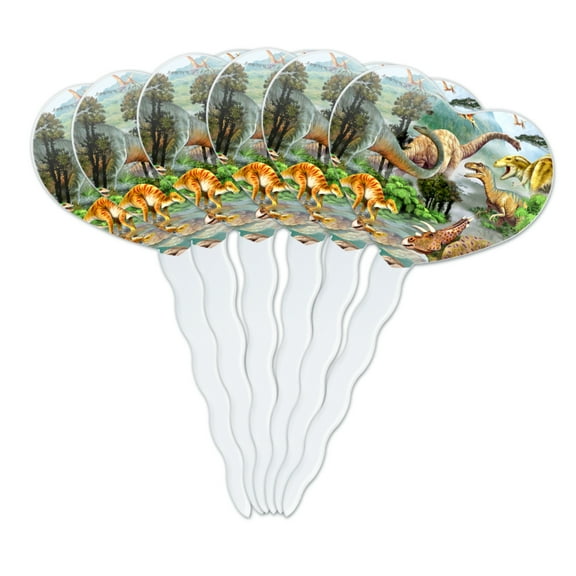 Dinosaur Jurassic Dinoscape Heart Love Cupcake Picks Toppers Decoration Set of 6