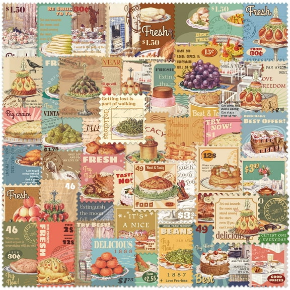 Vintage Cafe Food Stickers - 100pcs Retro Restaurant Decals for Journaling Planners & DIY Projects Perfect for Food Journaling & Coffee Lovers