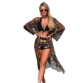 thumbnail image 2 of Women's Three Piece Bikini Set Sexy Multi Color Printed Mesh Cover Up Swimsuit for Beach Party,Yellow,2XL, 2 of 8