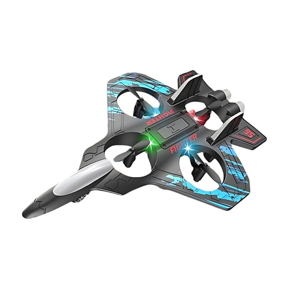 PuSpu RC Fighter Airplane Toy with 3 Rechargeable Batteries & 4 Extra Propellers, 360° Stunt Roll, Bright LED Lights, High-Density Foam Body, Indoor Outdoor Flying Fun for Beginners & Enthusiasts