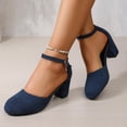 thumbnail image 4 of GERsome Women's Low Chunky Heels Closed Toe Ankle Strap Work Office Wedding Party Dress Pump Shoes, Blue Size 6, 4 of 9