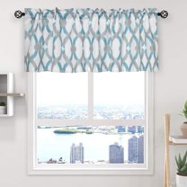 Kitchen Curtain Valance 54" x 15" Multicolor Geometric Window Valances for Kitchen and Bathroom, Rod Pocket, Teal/Gray