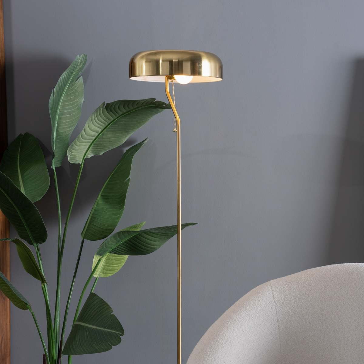 Tall Corner Floor Lamp – Gold Outer & White Inner Shade Pull Chain Switch for Living Room Bedroom & Office (110~120V)