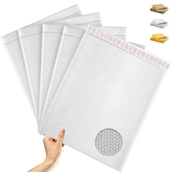 White Kraft Bubble Mailer Envelopes, 14.25 x 19 Inches. 10 Pack Mail Padded Envelopes Self Seal. Kraft Bubble Mailers. Tear-Resistant Mailing Envelope Padded. Sturdy Paper Mailer