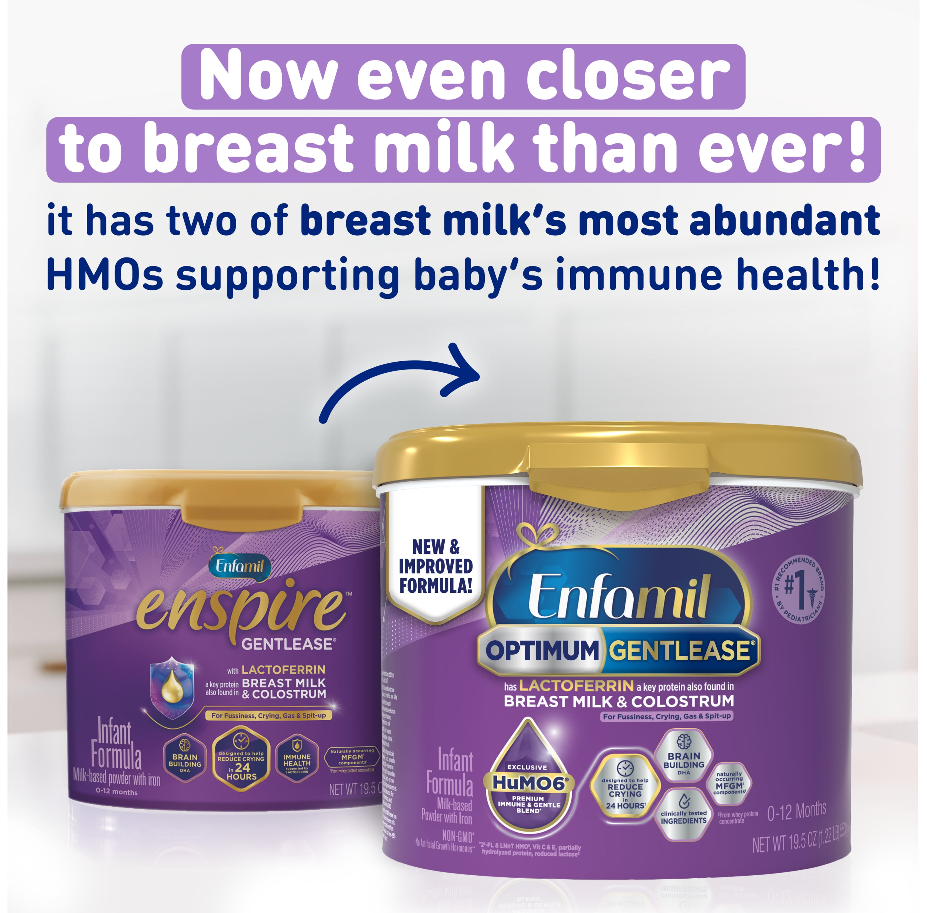 Enfamil Optimum Gentlease Baby Formula, Our Closest Formula to Breast Milk For Fussiness, Crying, Gas & Spit-up, Immune-Supporting Lactoferrin also found in Breast Milk, 19.5 Oz
