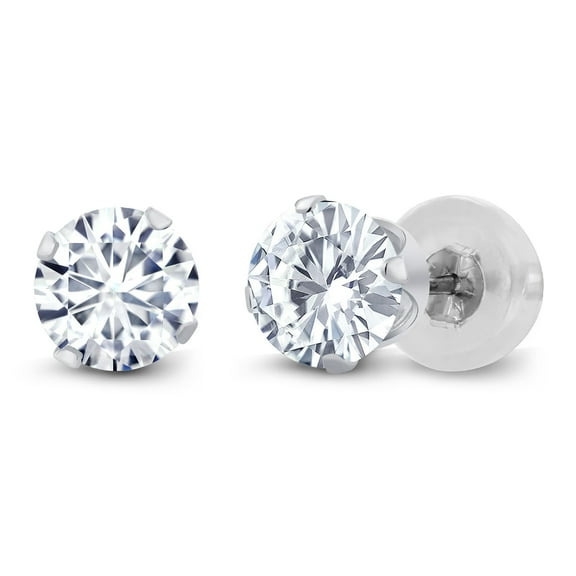 Gem Stone King 14K White Gold Moissanite Stud Earrings | 1.00 Cttw | Round 5MM | Gold Earrings for Women Men