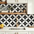 thumbnail image 4 of 10 Pcs Black White Four-Leaf Floral Peel and Stick Floor Tiles, 12x12 In Covers 10 Sq.Ft, Self-Adhesive DIY Vinyl Flooring, Removable Waterproof, Ideal for Kitchen, Bathroom, Bedroom, Home Walls, 4 of 8