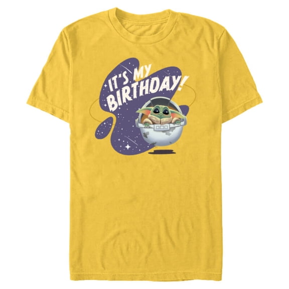 Star Wars Mandalorian Grogu Hover Pram It’s My Birthday! - Short Sleeve Blended T-Shirt for Adults - Customized-Yellow