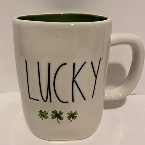 Rae Dunn Tasse Chanceuse Verte à l'Intérieur - avec design de Feuille de Trèfle - Saint Patrick's Day - Céramique