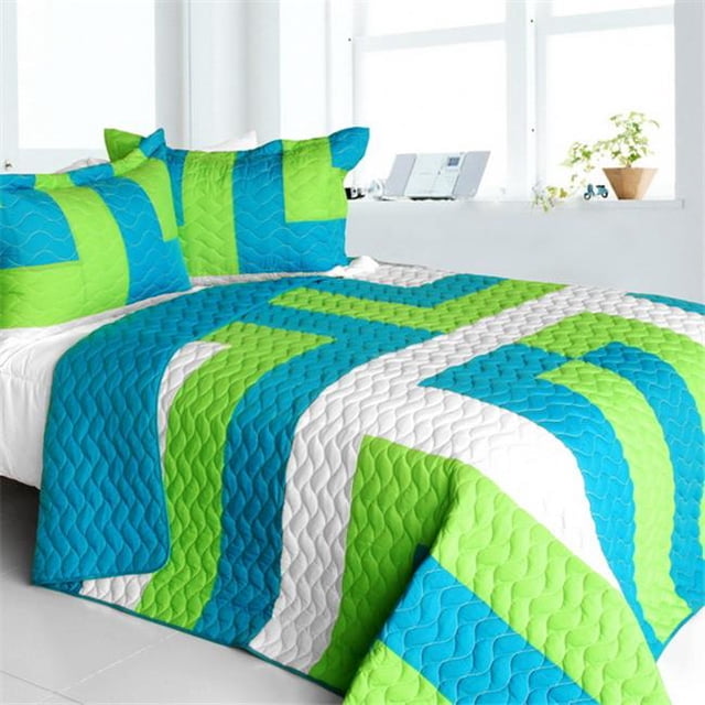 Sofia Jannok - Vermicelli-Quilted Patchwork Geometric Quilt Set Full & Queen Size - Green