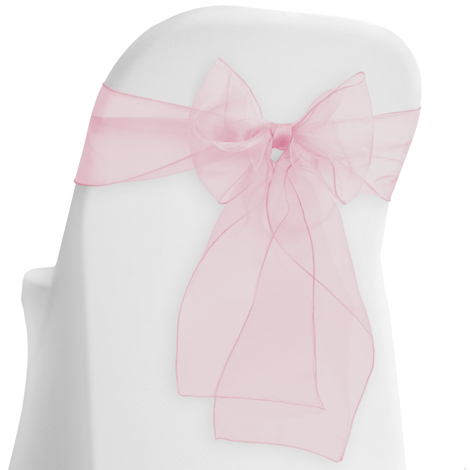 100 baby Pink  Organza Chair Cover Hood Wrap Sash Bow 