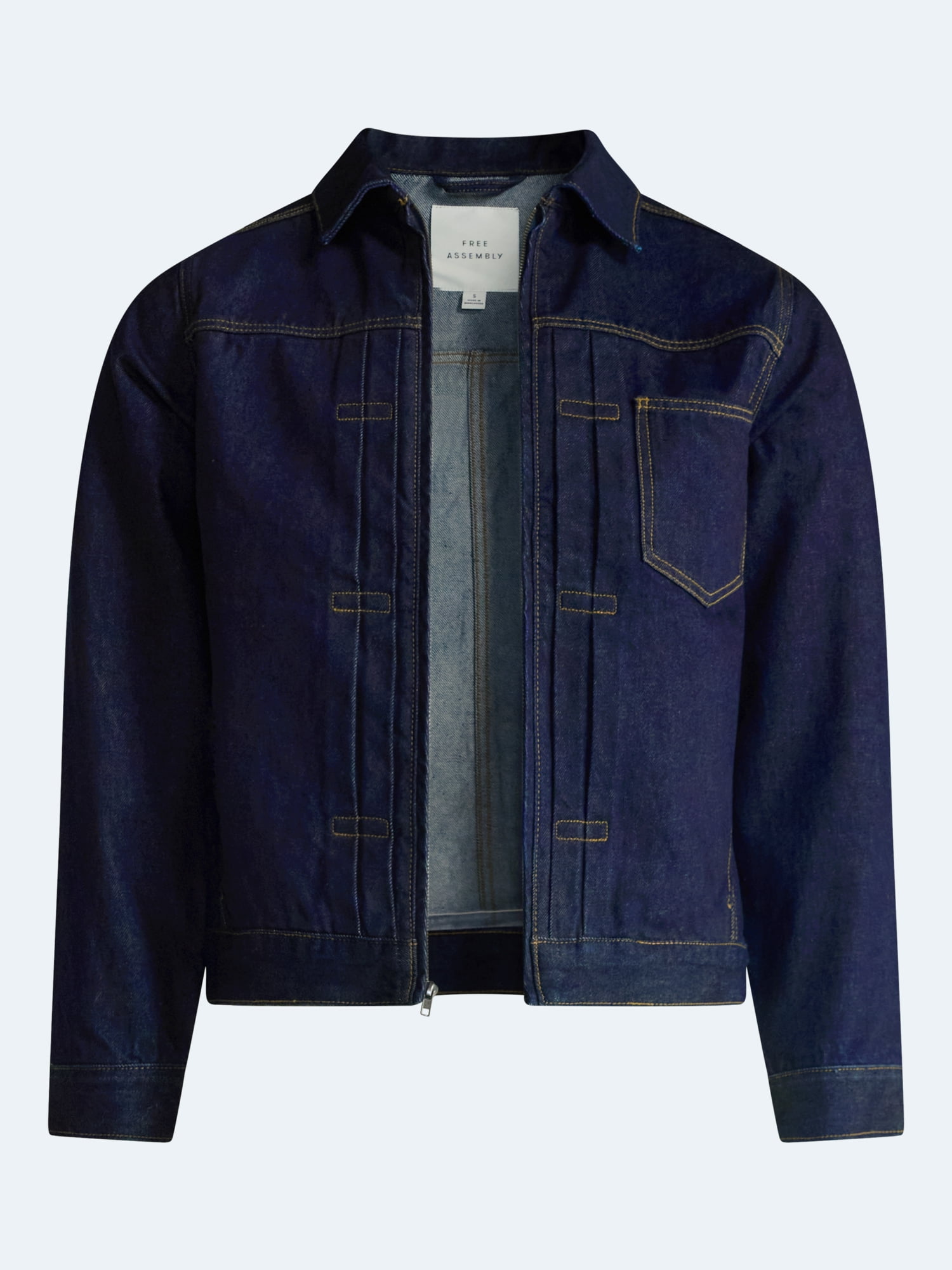 Free Assembly Men's Pleated Zip Front Denim Jacket, Sizes XS-3XL