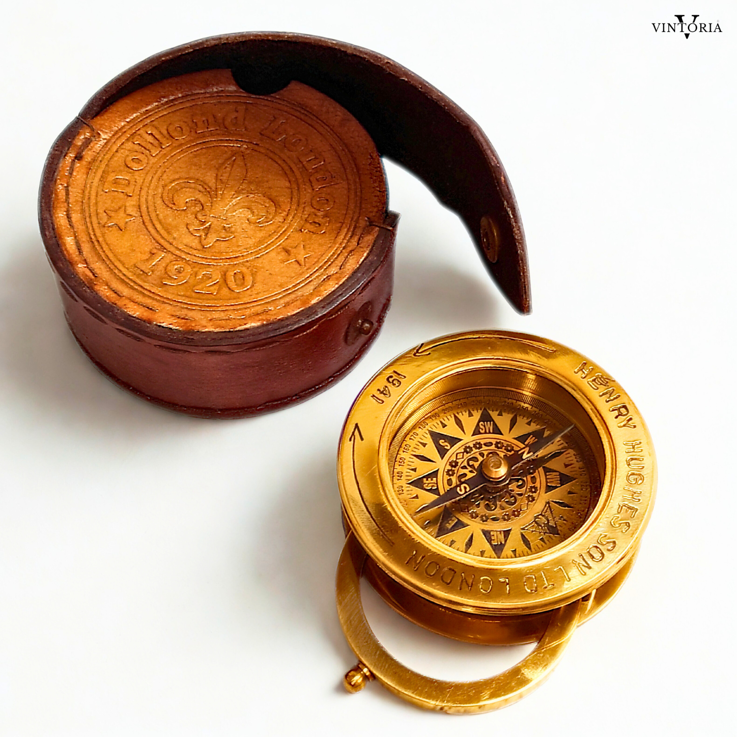 Brass Twin Compass 3" with Magnifying Glass & Leather Case Nautical Marine Gift