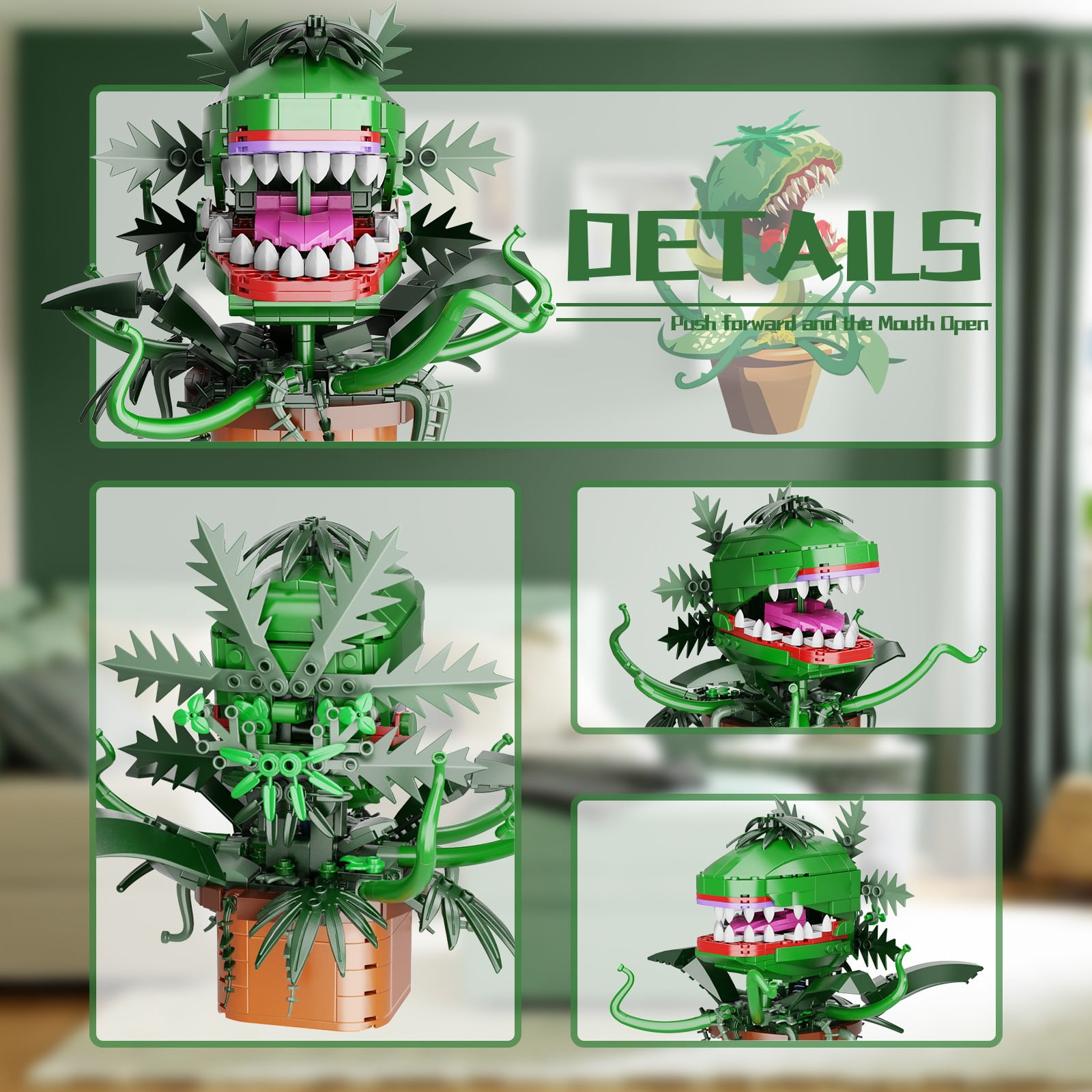 Audrey II Building Block Kit Cannibal Flower Building Blocks Toys, Cannibal with Openable Mouth Gift for Tv Fans Birthday Christmas Halloween(457pcs)