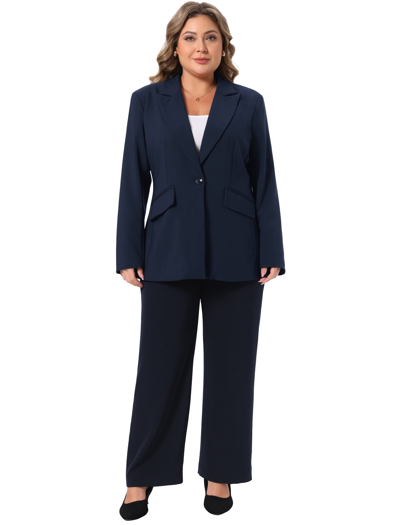 DARING DIVA Women's Plus Work Blazer Button Long Sleeve Suit Jacket 4X Navy Blue
