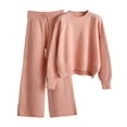thumbnail image 2 of Women's Knitted Suit Set Loose Sweater Wide-Leg Pants Two-Piece for Fall and Winter Fashion, Perfect for Holiday Parties and Casual Wear, Comfortable and Chic,Pink,One Size, 2 of 7