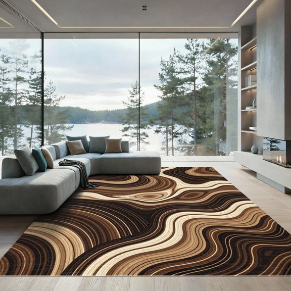 ODIKA 4' x 6' Machine Washable Non-Slip Area Rug, abstract striped High Traffic Rug, Brown, 1281199