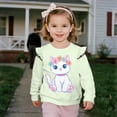 thumbnail image 3 of Yuyamidu Toddler Cat Sweatshirt for Girls 1T 2T Light Green Cute Graphic Crewneck Sweatshirts Soft Lightweight Long Sleeve Ruffle Shoulder Pullover Tops for School Outdoor Play, 3 of 8