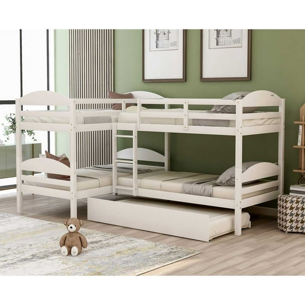 Triple Bunk Bed With Trundle And Ladder, L Shaped Quadruple Bunk Beds