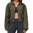 thumbnail image 3 of Chaqueta Corta Holgada para Mujer, con Cremallera, Cortavientos, Cálida, Ideal para Deportes Al Aire Libre y Correr Verde Oscuro XL, 3 of 7