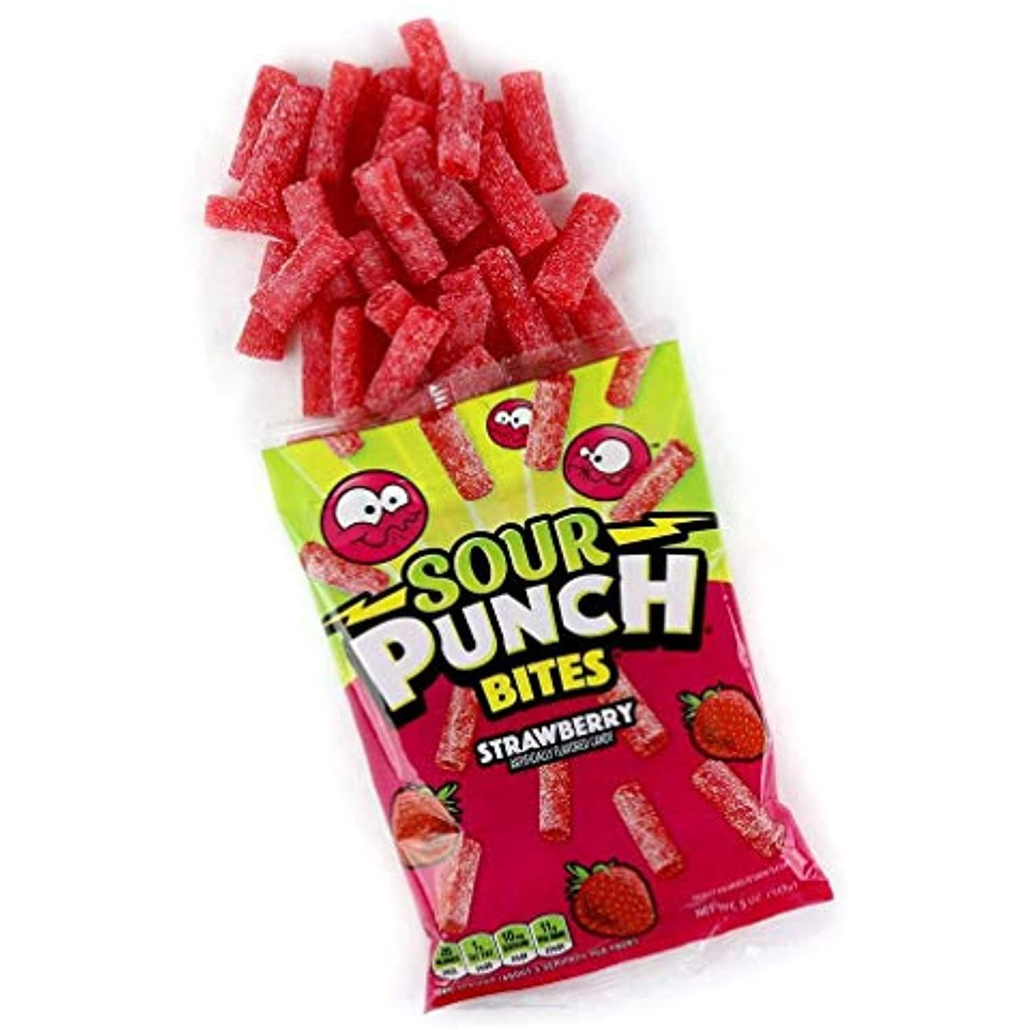 Sour Punch Bites, Sweet Strawberry Fruit Flavor,Soft & Chewy Candy, 5 Ounce Bag, Pack Of 12