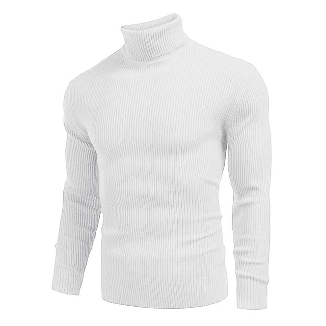 Ketyyh-chn99 Cardigan pour Homme Chandails Homme Automne et Hiver Chandail Col Rond Chandail à Enfiler Chandail de Base Haut Col Montant Assorti Blanc, TG