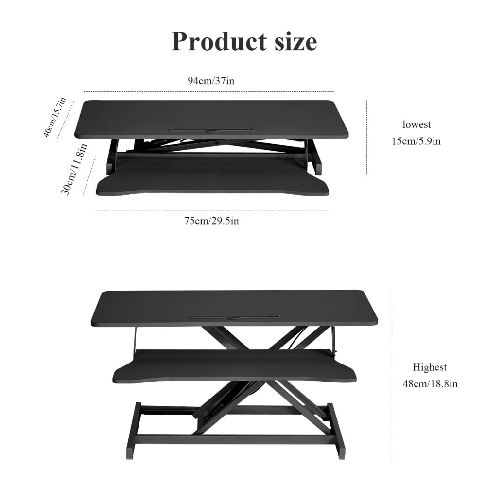 Standing Desk Converter, 37in Pneumatic Spring Laptop Workstation with Keyboard Tray (Black)