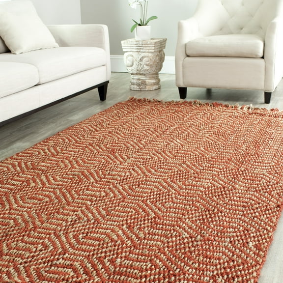 SAFAVIEH Natural Fiber Linden Geometric Jute Area Rug, Rust, 8' x 8' Square