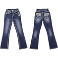 thumbnail image 4 of Jack David Women's Rhinestone Mid Rise Bootcut Stretchy Denim Jeans Pants (Bootcut Blue NV4007), 4 of 4