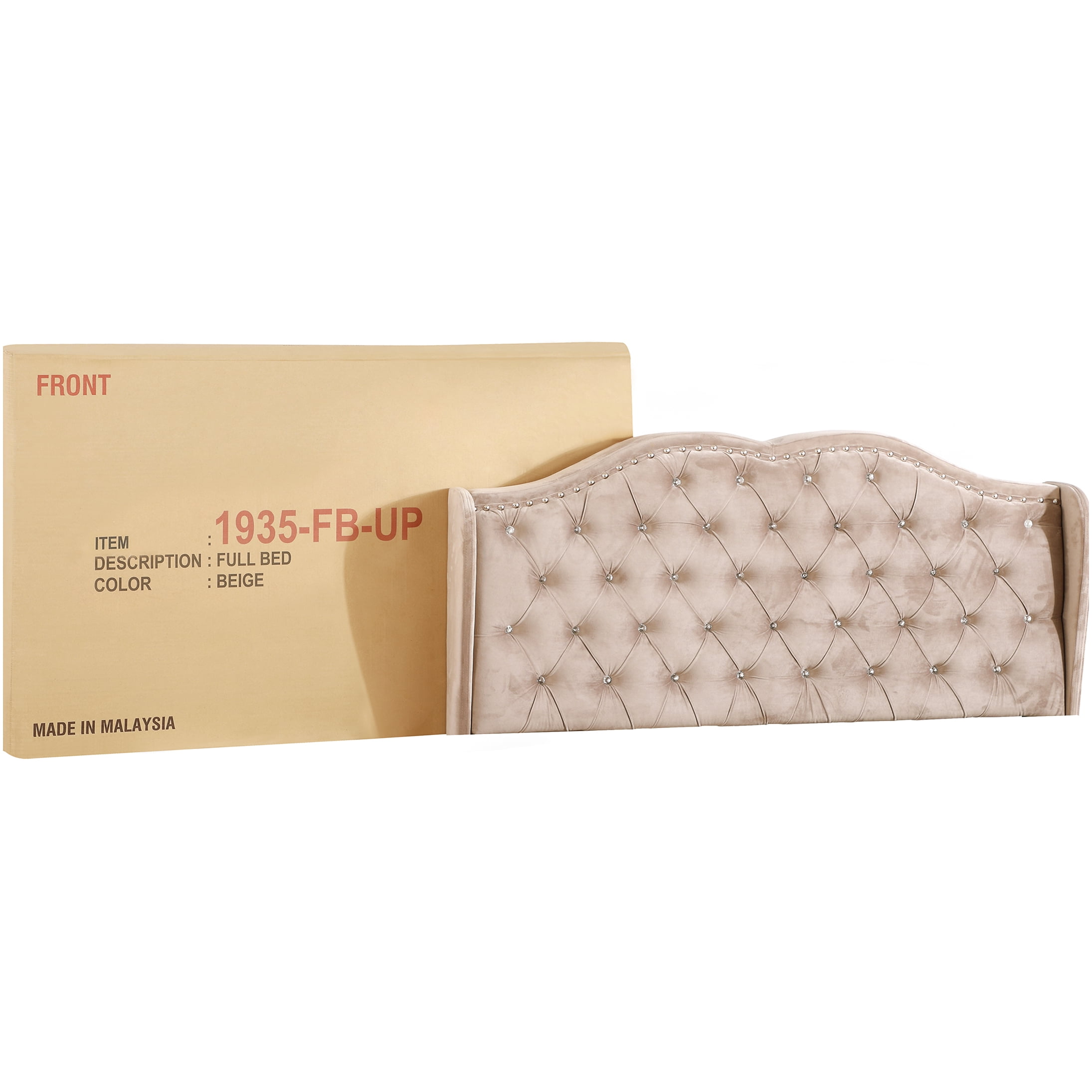 Beige Velvet Upholstered Queen Size Bed Frame with Platform Base and Tufted Headboard, No Box Spring Needed, Easy Assembly Modern Bedroom Furniture