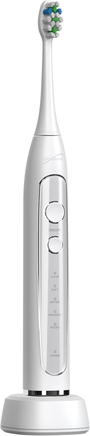 Supersonic TB-5100 Sonic Zoom Advanced Whitening Electric Toothbrush, 40,000 VPM, 5 Mode,| Wireless Charging, 8 Brush Heads,Travel Case, White