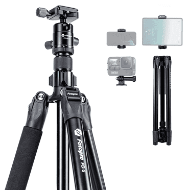 Fotopro 73" Travel Tripod Compact Camera Tripod with Ball Head QR Plate Action Adapter for DSLR Camera iPhone Projector Webcam Max Load 33lbs/15kg