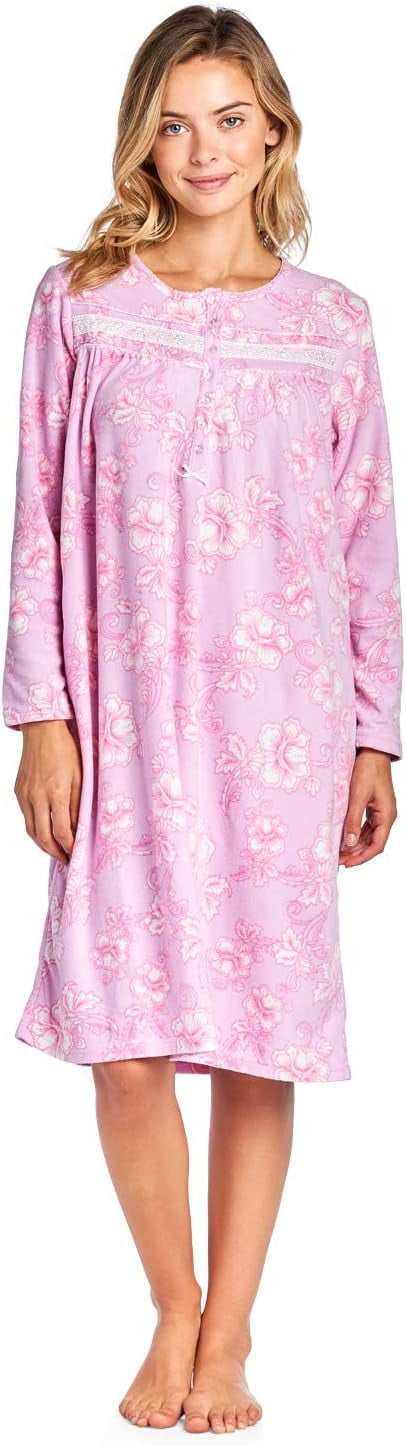 Casual Nights Women s Long Sleeve Micro Fleece Cozy Floral Night